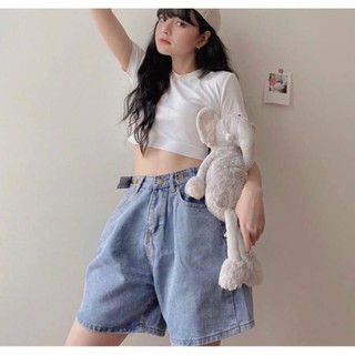 Quần sooc jean ngố khuy - Quần Bò Cạp Cao - Quần Short Ngố Lưng Cao Trên Rốn - Tôn Dáng Gọn Eo Bụng Xịn 🥇