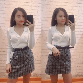 Áo len vạt chéo