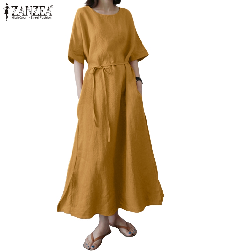 Đầm Maxi Tay Lửng ZANZEA Cổ Tròn Thời Trang Dành Cho Nữ | BigBuy360 - bigbuy360.vn