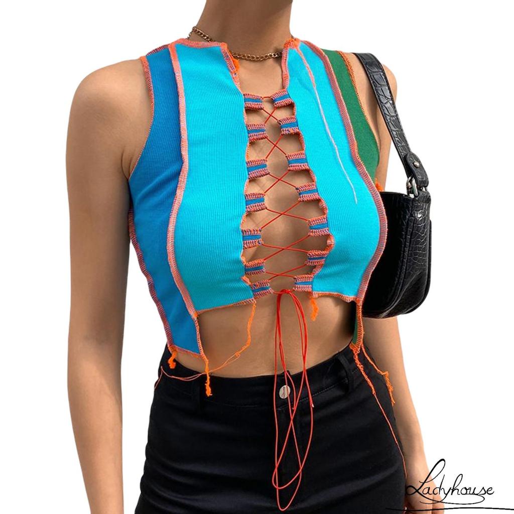 Áo Thun Croptop Không Tay Màu Sắc Tươi Sáng Gợi Cảm Cho Nữ