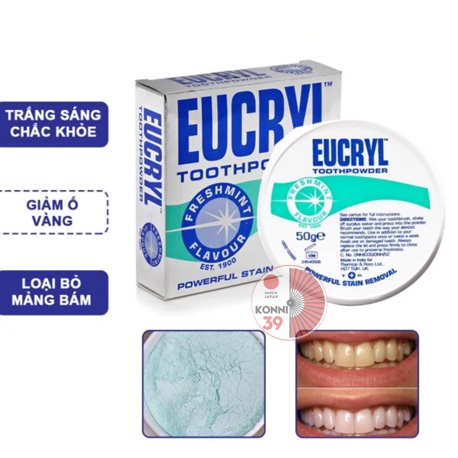 Bột bạc hà giúp sạch miệng trắng răng, hơi thở thơm mát Eucryl Toothpower 50g - Bahachiha