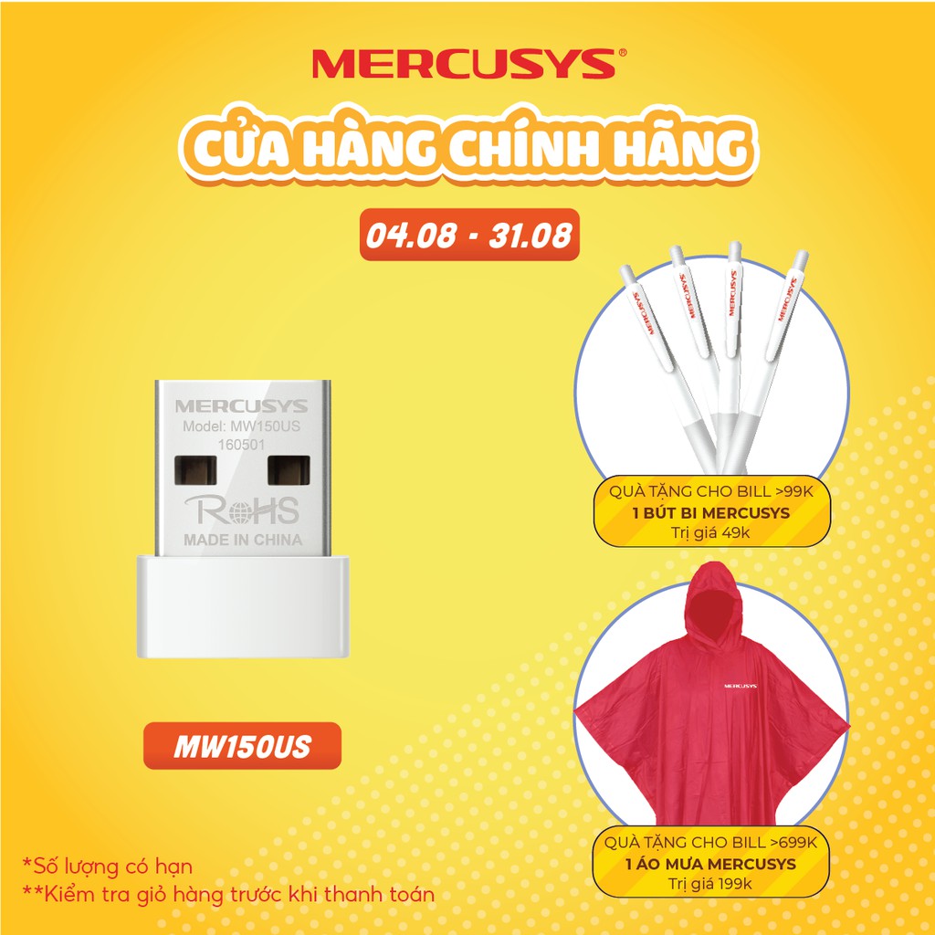 Bộ Chuyển Đổi USB Wifi Nano MERCUSYS MW150US N150 - Hàng Chính Hãng