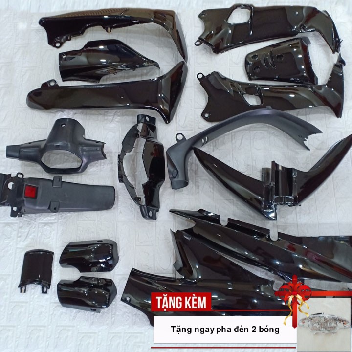 Dàn áo xe Wave Alpha - wave zx - wave 110 đời 2002 đến 2006 dòng pha 2 bóng,nhựa ABS nguyên sinh màu Đen - tặng pha đèn