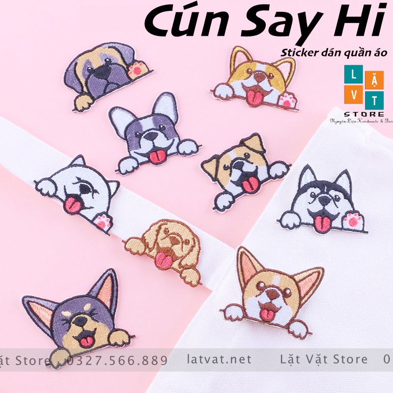 Patch ủi quần áo 9 Cún Say Hi cực kì dễ thương, dán Vali, tủ lạnh, Sticker miếng dán quần áo...