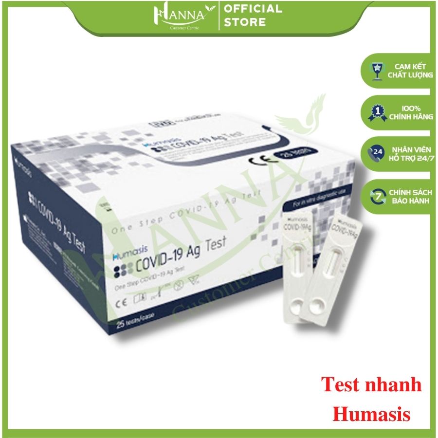 Test nhanh Humasis (Hộp 25 test), lấy dịch tỵ hầu, có kết quả sau 5p, tiện lợi, dễ dàng sử dụng, đầu que mỏng, không đau