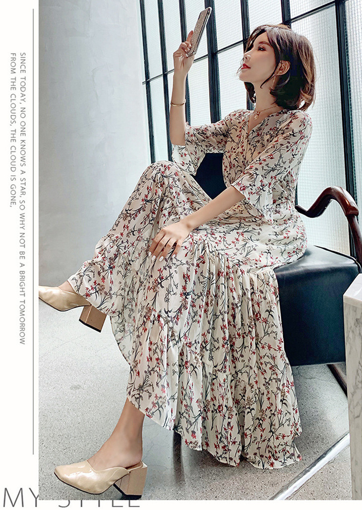 Đầm Dài Cổ Chữ V Họa Tiết Hoa Chất Liệu Chiffon Thời Trang Mùa Hè 2021 | BigBuy360 - bigbuy360.vn