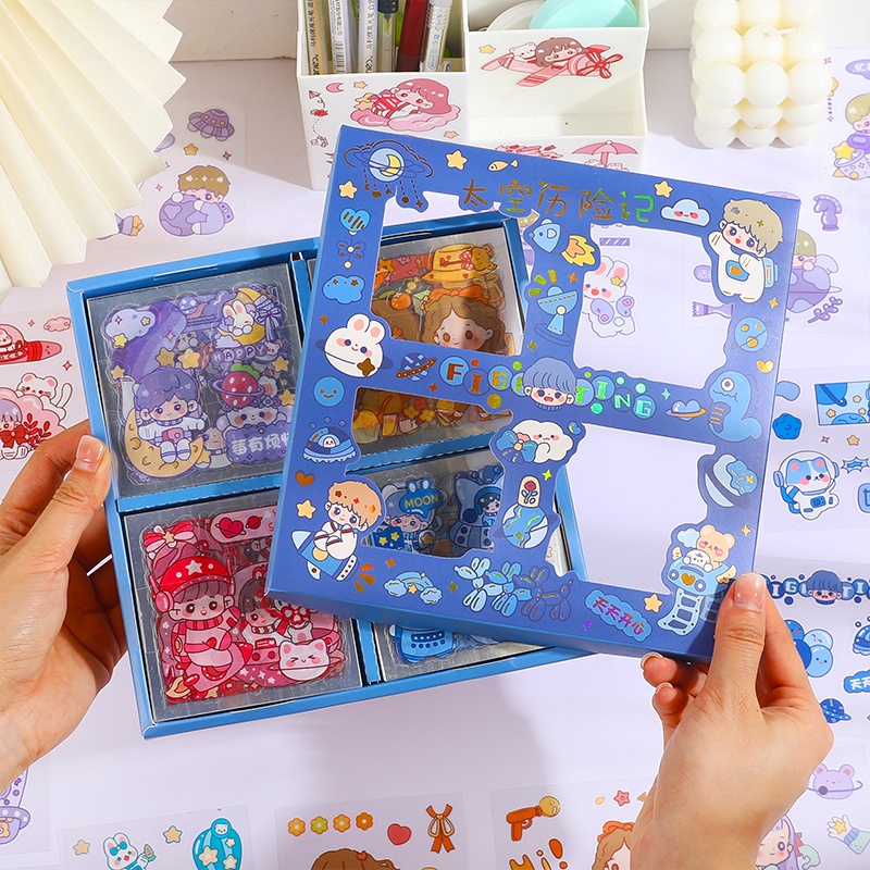 Bộ 100 Miếng Dán PET Chống Thấm Nước Họa Tiết Hoạt Hình Dễ Thương Trang Trí Sổ Tay DIY