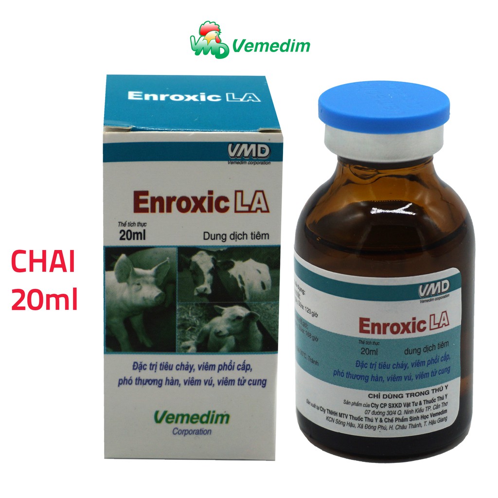 Vemedim Enroxic LA Dùng cho tiêu chảy, viêm phổi cấp, ...phó thương hàn - chai 20ml Chỉ dùng trong thú y