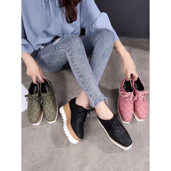 Giày da đan đế bánh mì stella