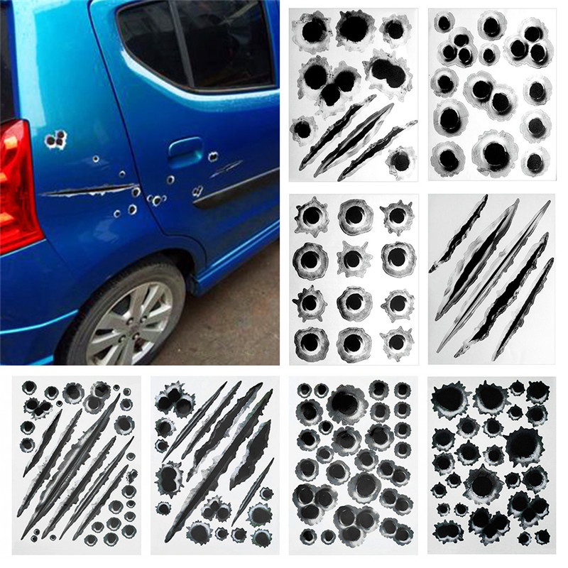 Miếng Dán Hình Lỗ Đạn 3D Vui Nhộn Trang Trí Xe Hơi Xe Máy
