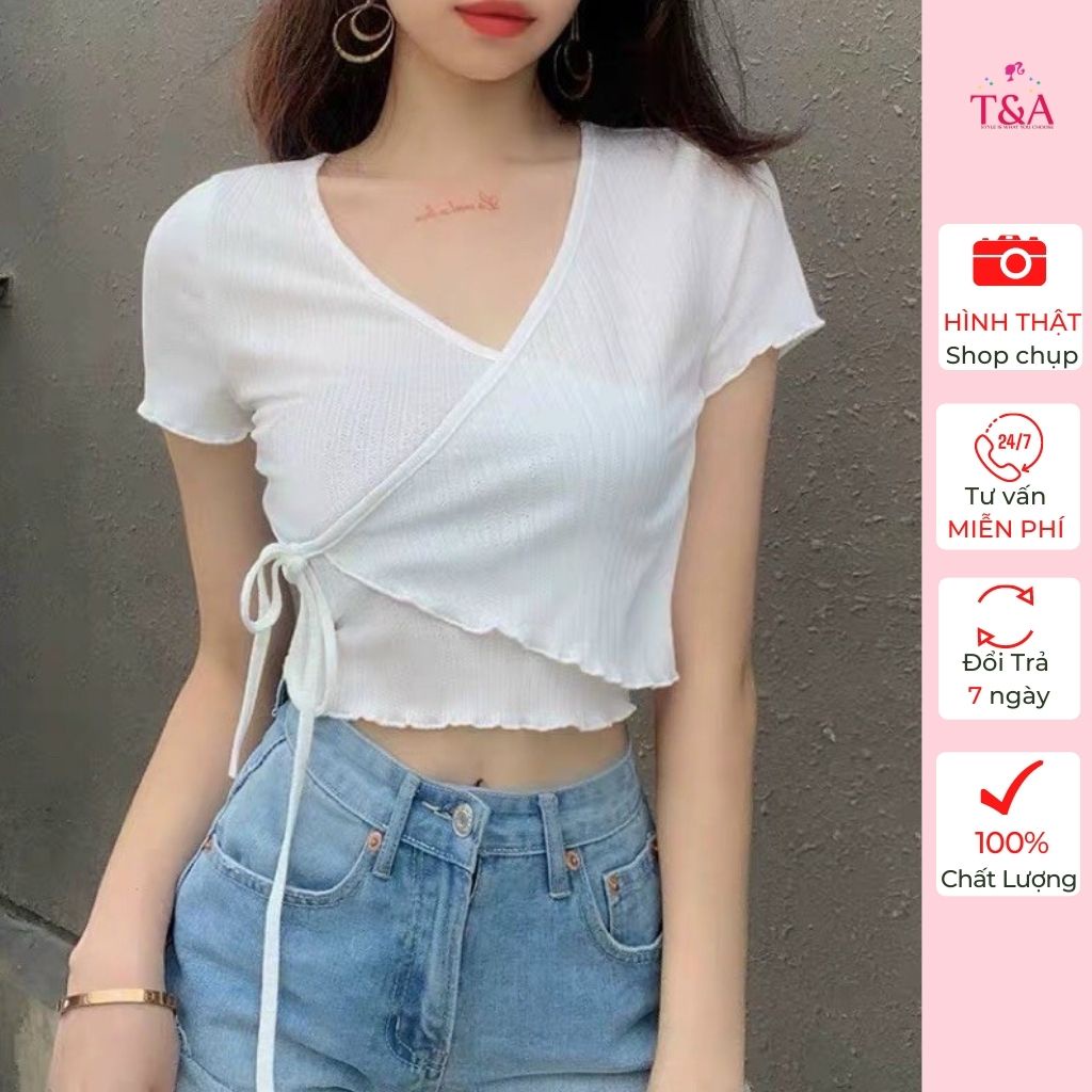 Áo croptop đắp chéo cột dây bên eo cực xinh - 735