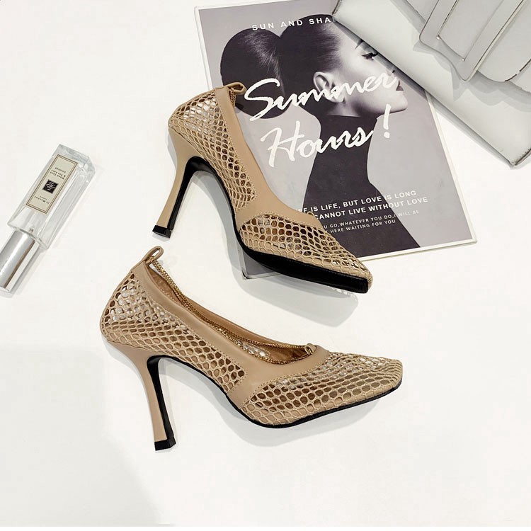 Giày cao gót IELGY mũi vuông phối lưới thoáng khí quyến rũ cho nữ