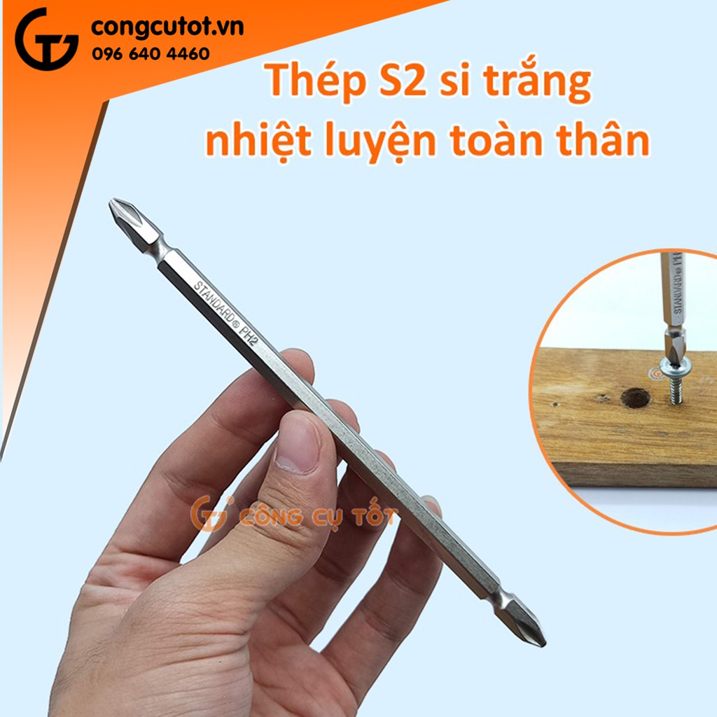 Mũi bắn vít 2 đầu bake thép S2 si trắng Standard Đài Loan