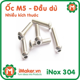 Bulong lục giác đầu dù size M5 (10 con), ốc đầu trụ , ốc lục lăng đầu trụ inox, inox 304