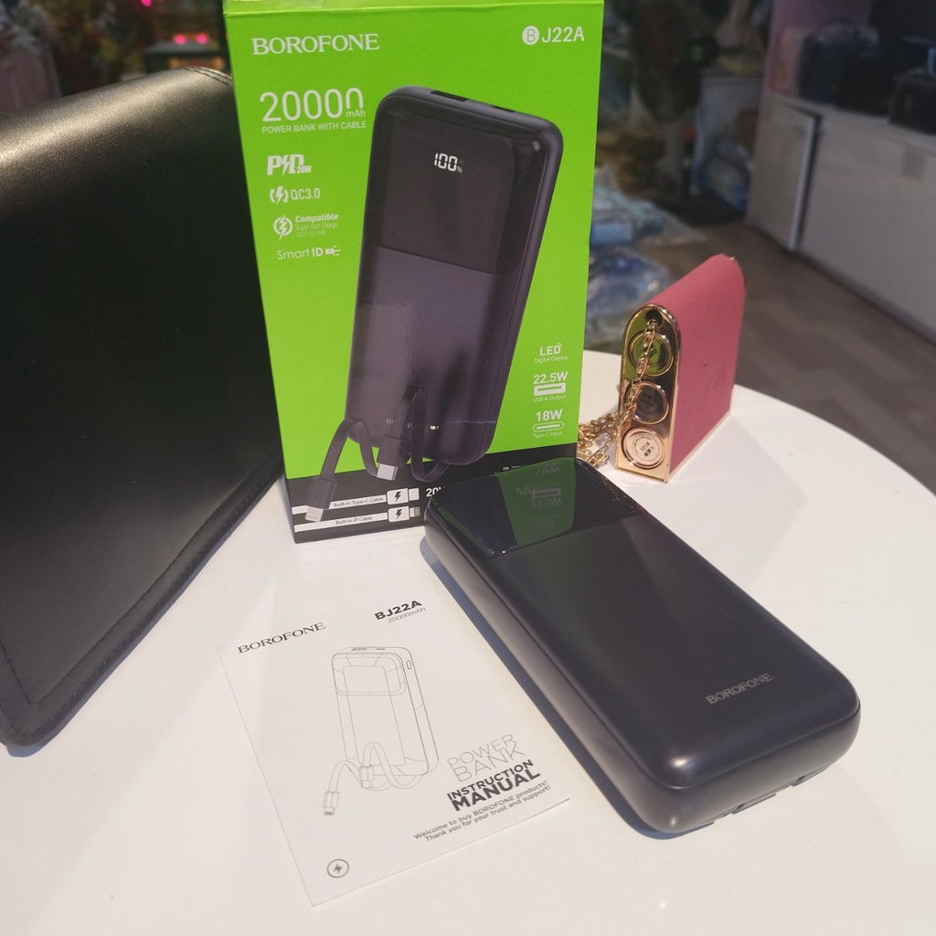 Pin Sạc Dự Phòng BOROFONE 20000 mAh 20W Sạc Nhanh 3.0 3A Hiển Thị Dung Lượng Led Bảo Hành 12 Tháng
