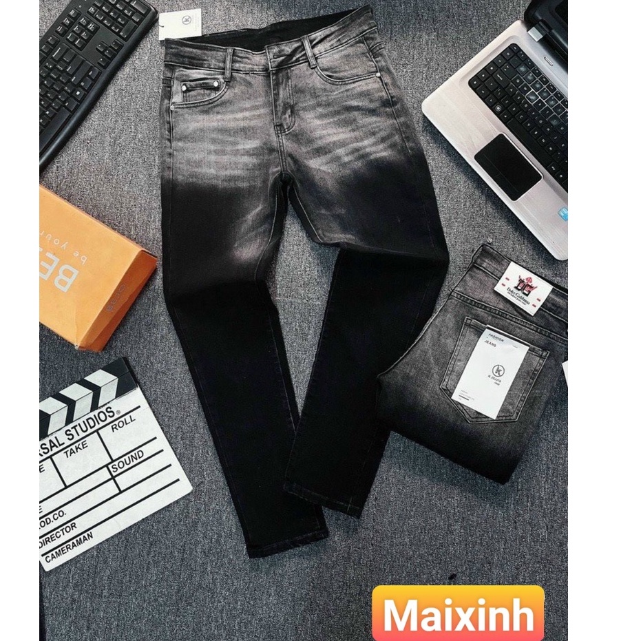 Quần jean nam chắp vá chữ đỏ 602