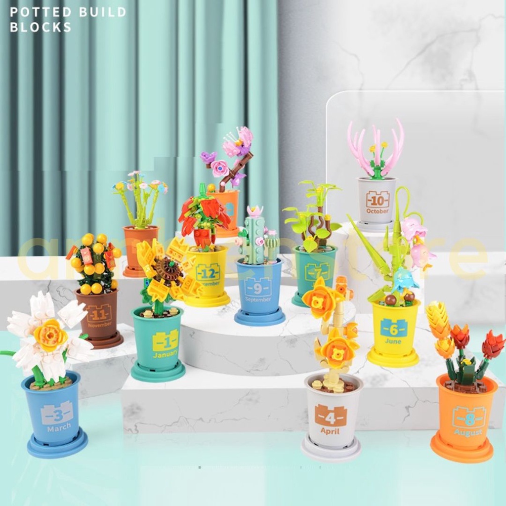 Đồ Chơi Lắp Ráp Chậu Hoa 3d Mini Hướng Dương Xương Rồng Decor Trang Trí Làm Quà Tặng Cho Bé Gái annhienstore