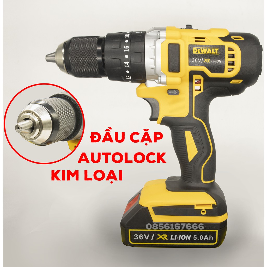 TẶNG BỘ PHỤ KIỆN 69 CHI TIẾT - Máy Khoan Pin DEWALT 36V  - Động cơ 775 - Có Búa - Máy khoan dùng pin DEWALT 36V