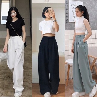 Quần suông ống rộng nữ Delys quần ống rộng nữ lưng cao dáng xuông