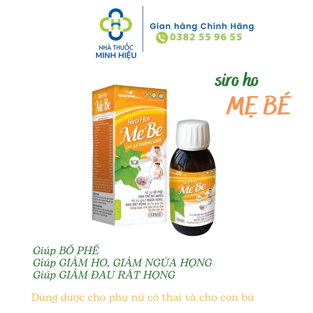 Siro ho MeBe-Cao lá thường xuân giúp bổ phổi, giảm ho nhiều, giảm ngứa họng, giảm đau rát họng (chai 125ml)