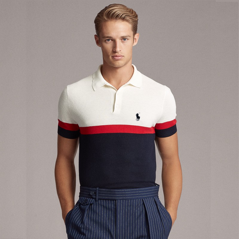 Áo polo tay ngắn có cổ thêu hình Ralph Lauren thời trang mùa hè cho nam