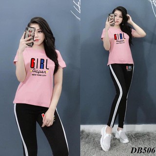 [Giá Tận Xưởng] Đồ Bộ Nữ Quần Dài Hai Sọc In Chữ Girl Siêu Dễ Thương Mẩu Cực Đẹp - DB506