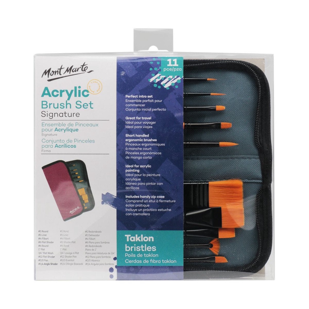 SET CỌ KÈM VÍ MONT MARTE MÀU NƯỚC | SƠN DẦU | ACRYLIC (Brush in Wallet 11PC)