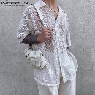 Incerun nam mùa hè gợi cảm nửa tay màu trắng ve áo gạc nhìn xuyên