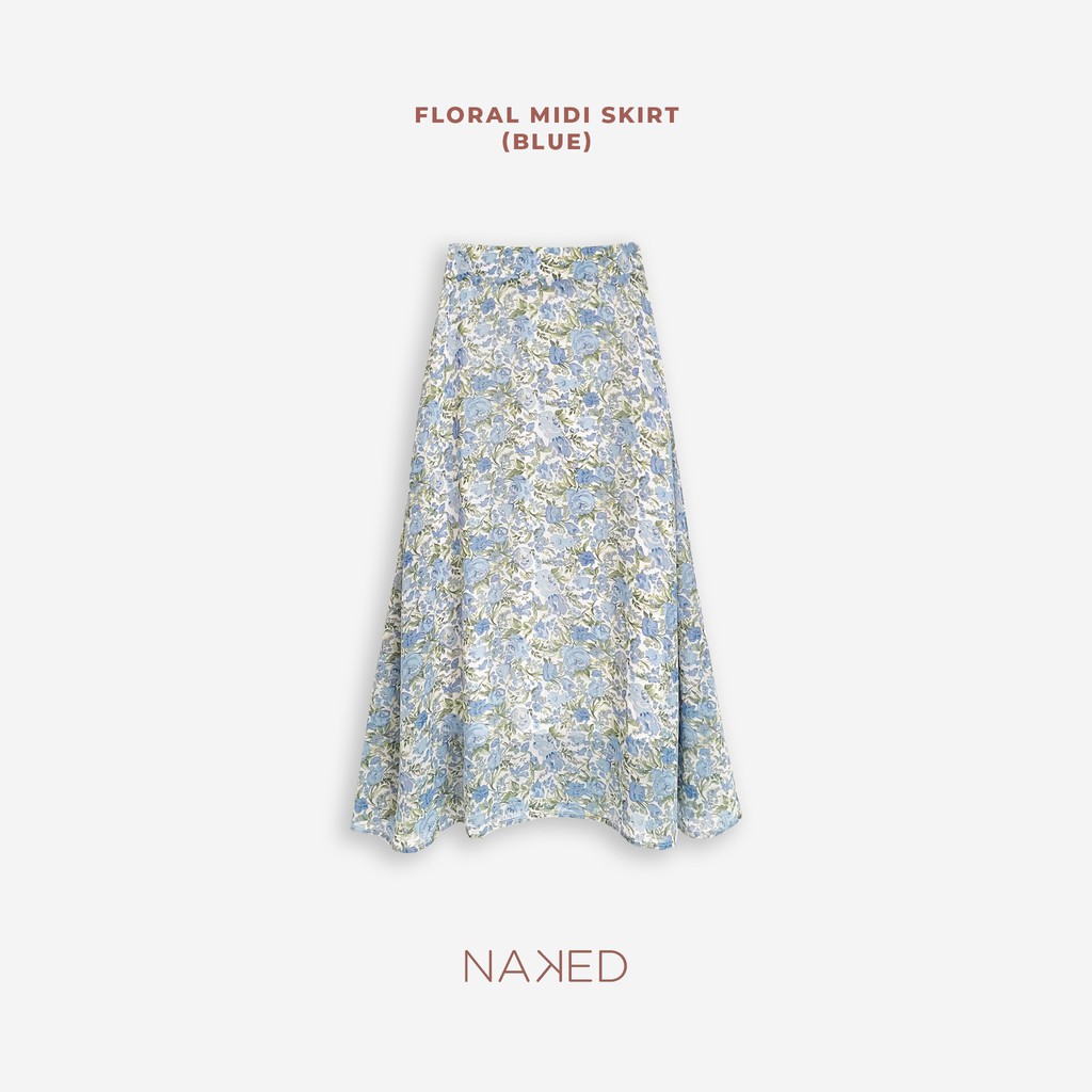 Naked By V - Chân váy hoa dài Floral Midi Skirt (Xanh)