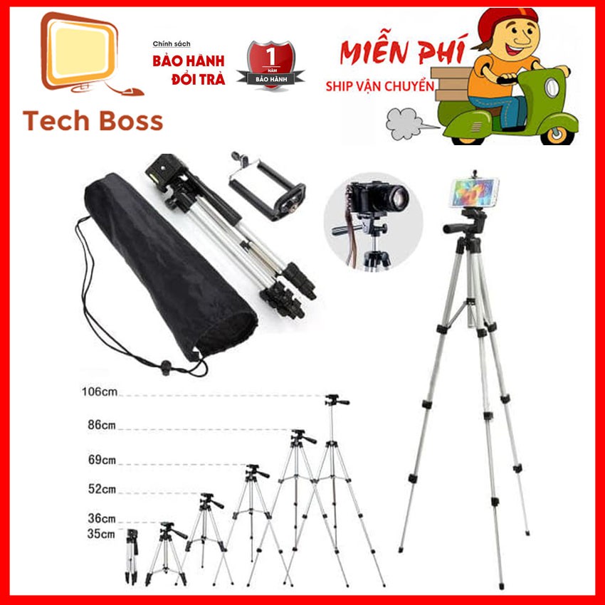Giá đỡ điện thoại tripod 3 chân tương thích với nhiều dòng máy - Tech Boss | BigBuy360 - bigbuy360.vn