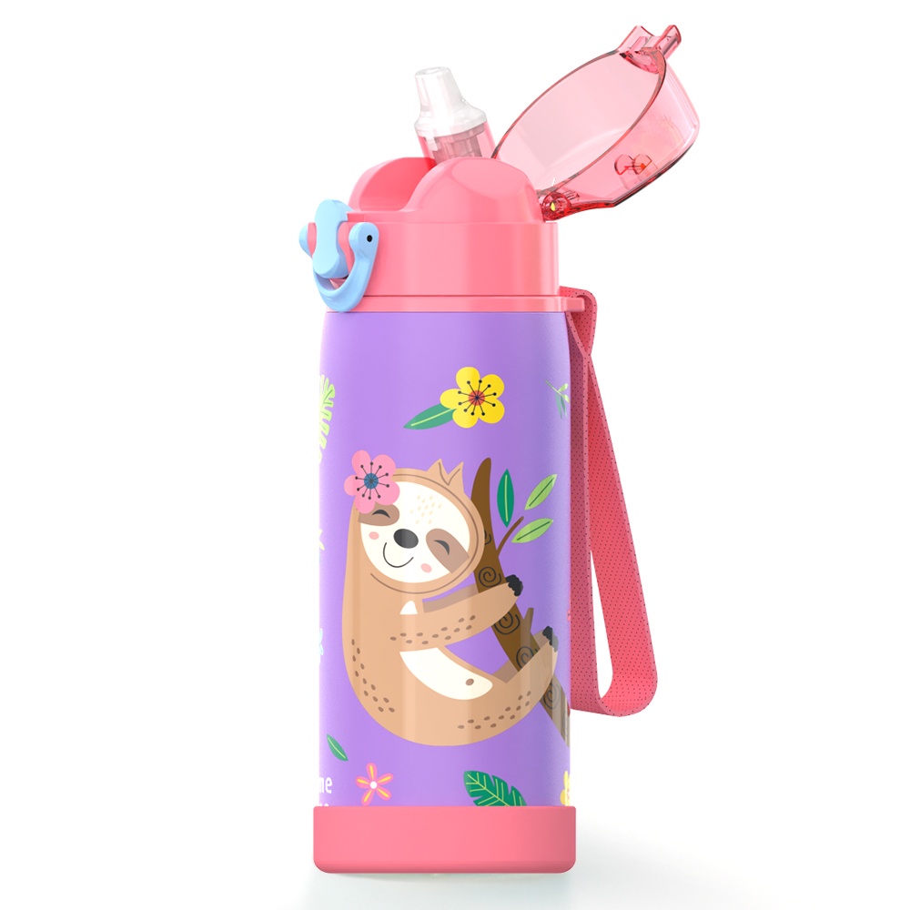 Mua một tặng một Bình Nước Cách Nhiệt 15 / 16oz Bằng Thép Không Gỉ Và Silicon Mềm Chống Rò Rỉ Kèm Ống Hút Bảo Vệ Cho Trẻ Em