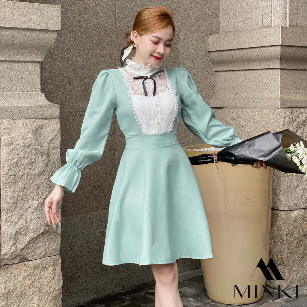 ĐẦM XANH ĐEN PHỐI REN NGỰC - CHẤT LIỆU REN CAO CẤP - MÀU XANH VÀ ĐEN