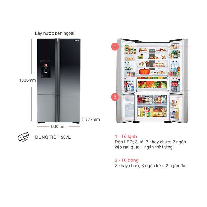 [ VẬN CHUYỂN MIỄN PHÍ KHU VỰC HÀ NỘI ] Tủ lạnh Hitachi Inverter 587 lít R-WB730PGV6X(XGR)