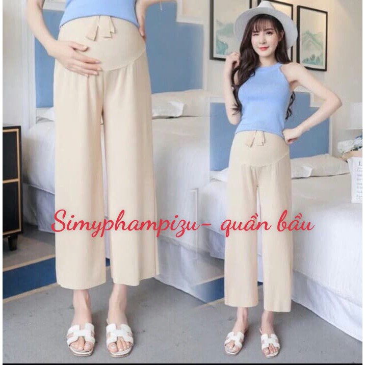 Quần bầu ống rộng truyền thống vải dệt kim mùa hè có đáp bụng