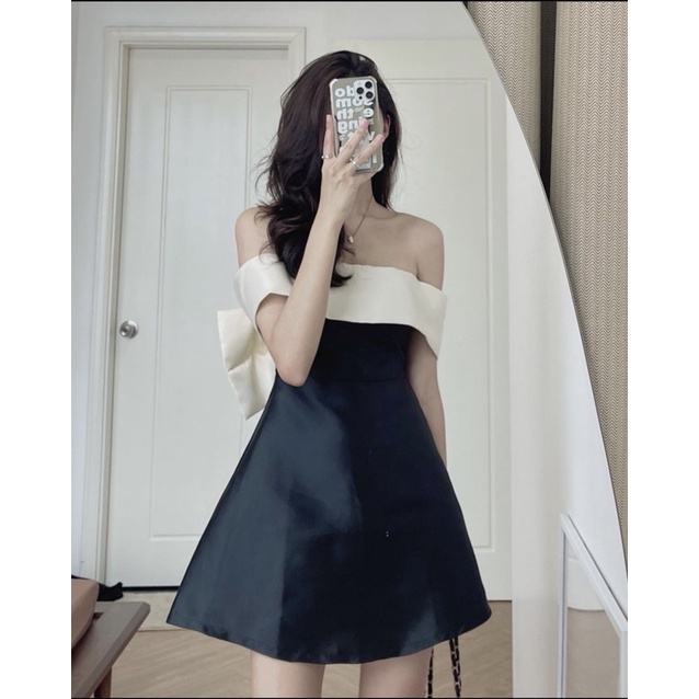 Váy trễ vai nơ lưng to chất tafta có đệm mút ngực QUINNIE | BigBuy360 - bigbuy360.vn