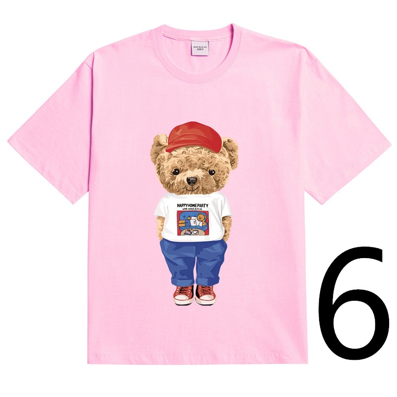 ADLV Áo Thun Cotton Tay Ngắn In Hình Gấu Cổ Điển Thời Trang Thường Ngày Cho Nam Nữ