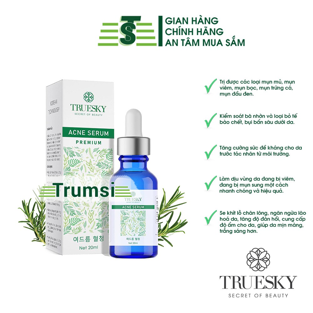 Acne Serum Premium Truesky - giúp trắng da, ngừa mụn, se khít lỗ chân lông, ngăn ngừa lão hoá da - 20 ml