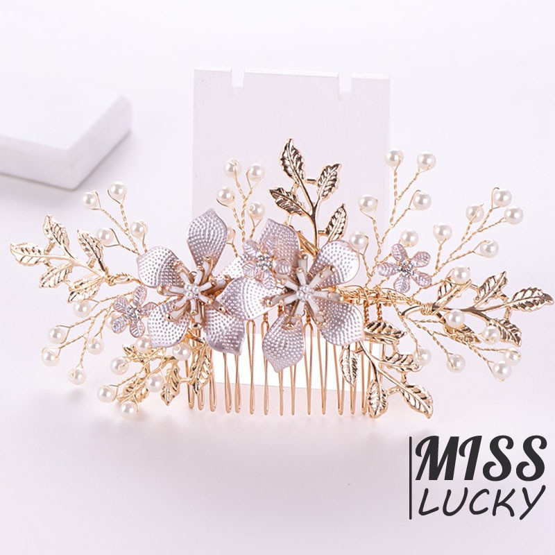 Lược cài tóc kích thước 17*9cm trang trí hoa đính ngọc xinh xắn cho cô dâu