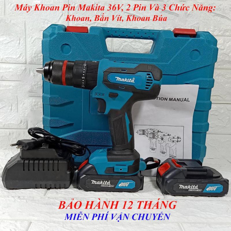 Máy khoan pin Makita 36V có búa và 24 phụ kiện kèm theo 2 pin sạc Li-ion