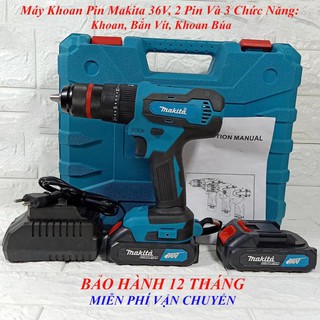 Máy khoan pin Makita 36V có búa và 24 phụ kiện kèm theo 2 pin sạc Li-ion