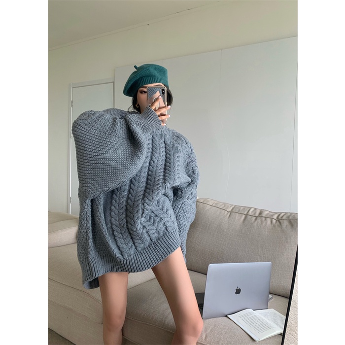 Áo sweater dáng rộng dài vừa kiểu xoắn | BigBuy360 - bigbuy360.vn