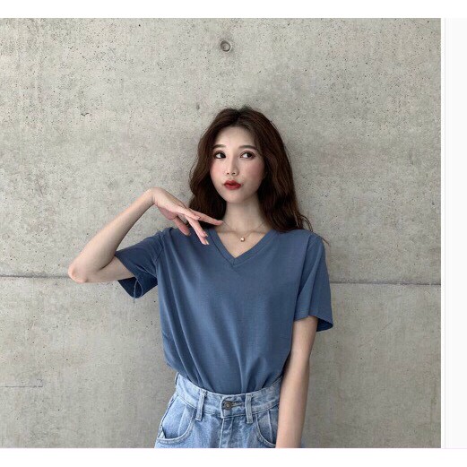 Áo thun cotton coton tici xuất khẩu tay ngắn cổ trái tim