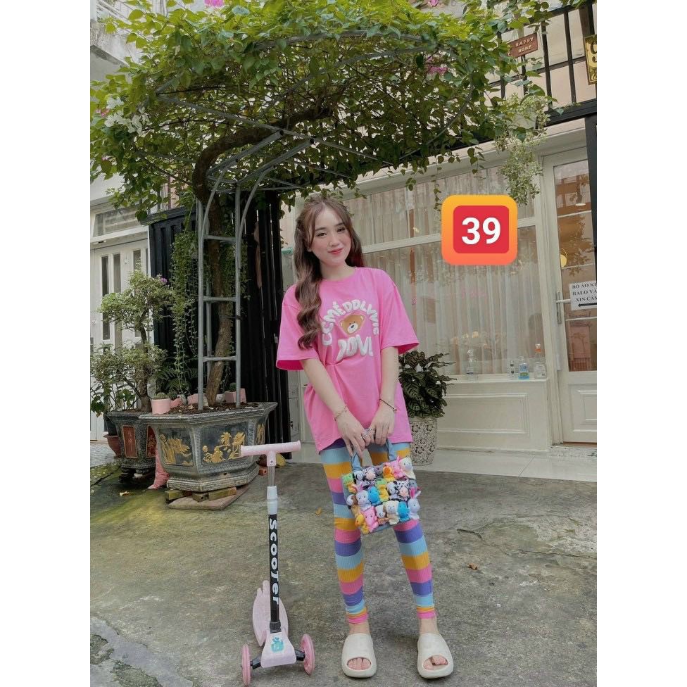 Bộ Sắc Màu Mặc Nhà Nữ, Mặc Đi Chơi Áo Thun Quần Ôm Thun Gân, Mẫu Đẹp, Màu Hot