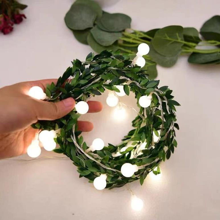Dây Đèn Hình Lá Cây, Đèn Vòng Hoa Cổ Tích, Đèn Giáng Sinh, Đám Cưới Ngoài Trời, Đèn Pin Nguồn