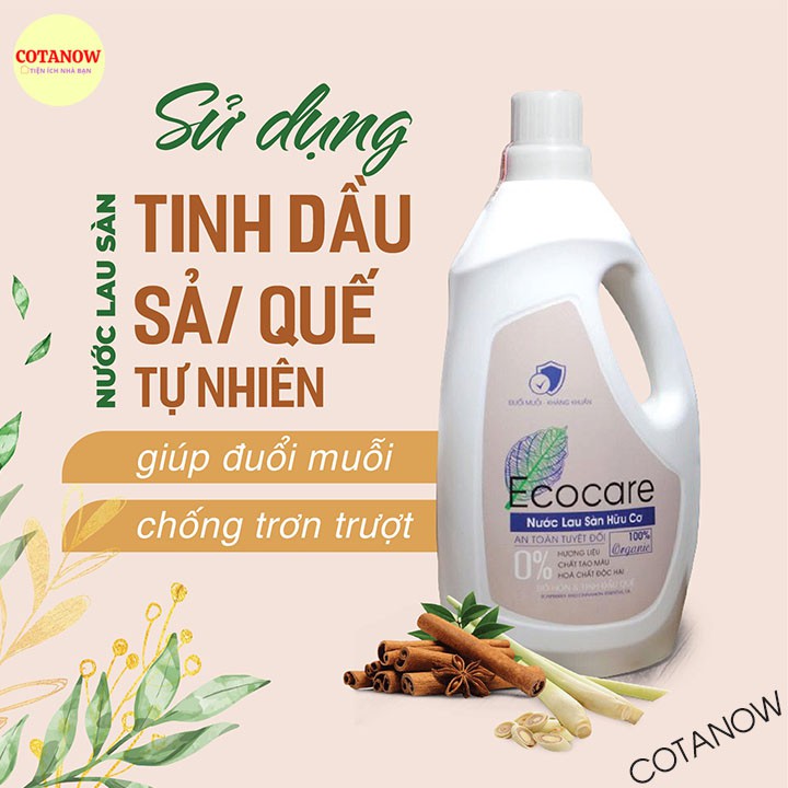 Nước Lau Sàn Hữu Cơ Bồ Hòn Ecocare 1 lít Sả Chanh Đuổi Muỗi Chống Trơn Sàn COTANOW