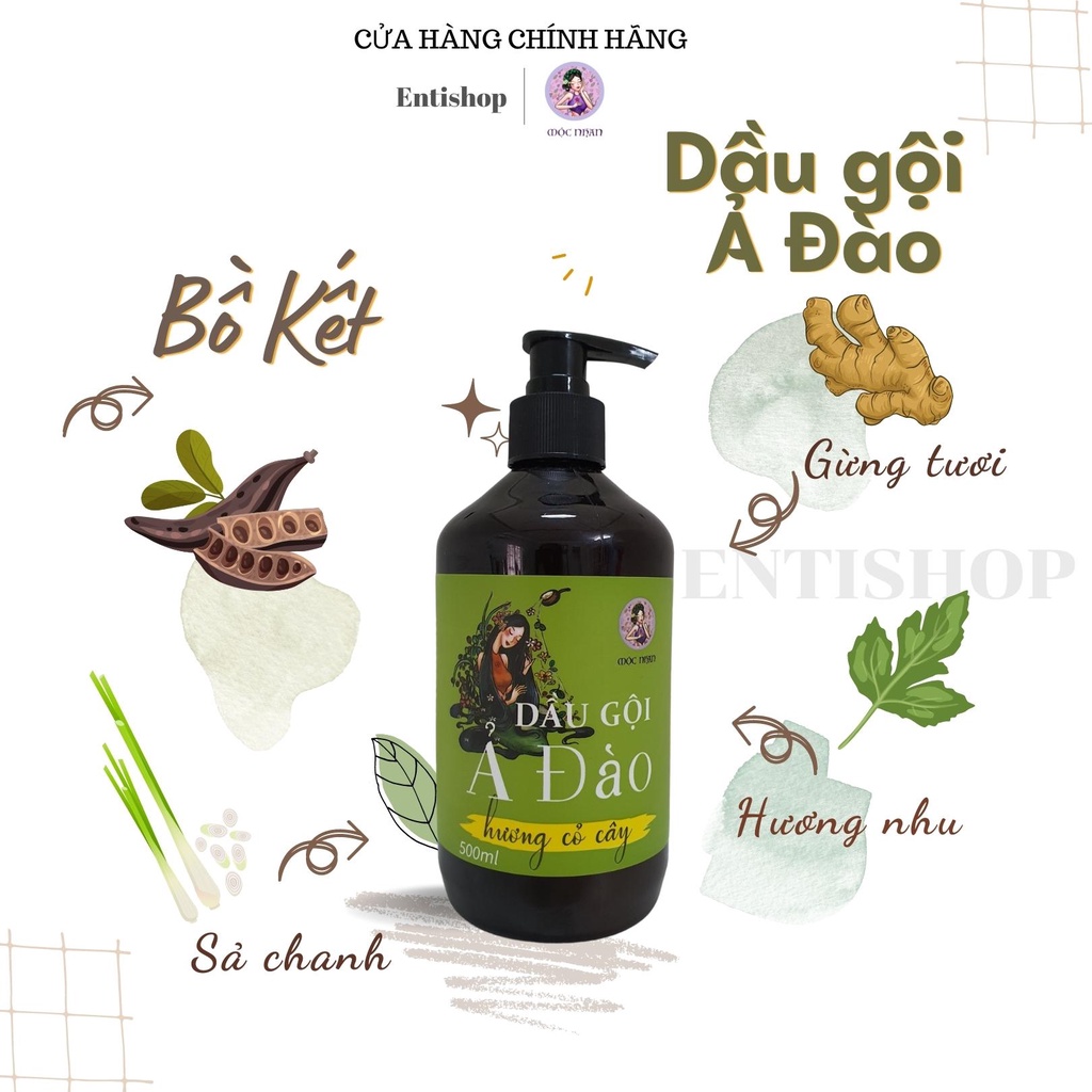 Dầu gội thảo dược Ả đào, bồ kết thiên nhiên cỏ cây giảm rụng, giúp tóc chắc khỏe MỘC NHAN 500ml