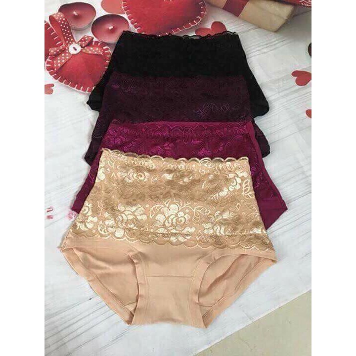 Sỉ 10 quần lót ghen bụng, cotton pha ren cạp cao 55-70kg
