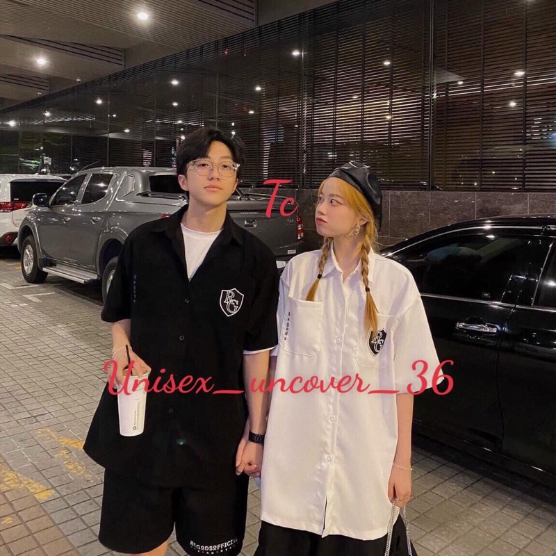 ÁO Sơ Mi Cộc Tay Thêu Lô Gô Nam Nữ UNISEX