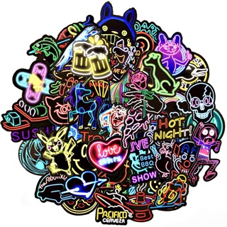 Sticker đèn neon set 30-60 cái ép lụa / hình dán chủ đề đèn neon