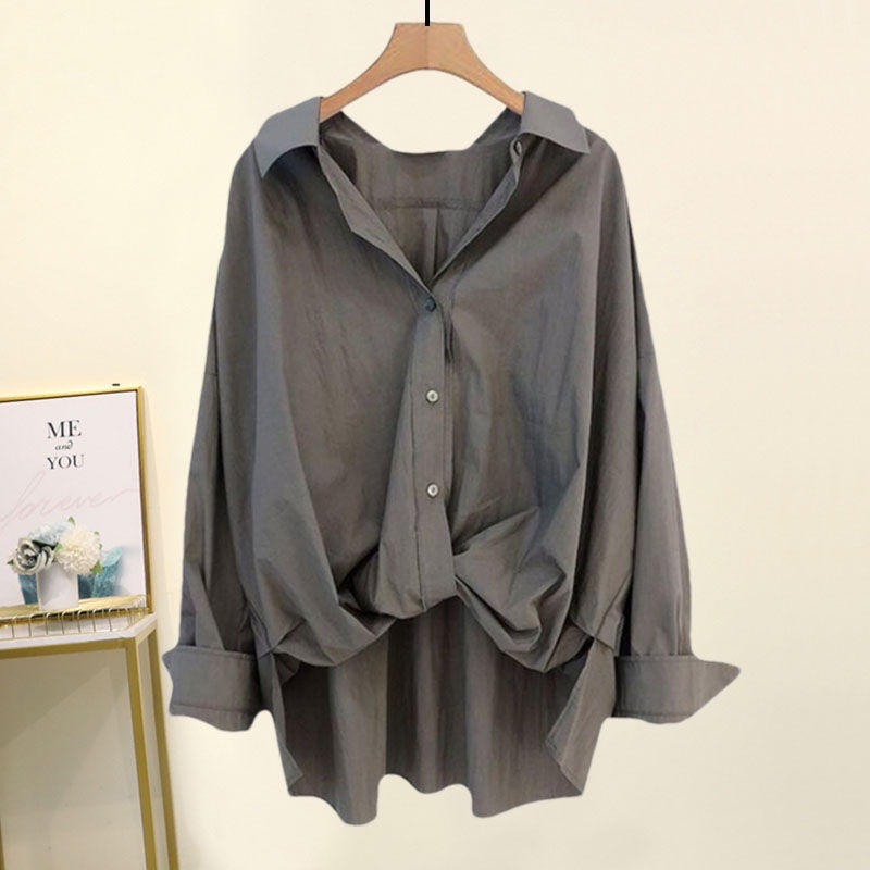 Set Áo Sơ Mi Dáng Rộng + Chân Váy Denim Xẻ Tà Thời Trang Mùa Thu 2022 Plus Size Cho Nữ